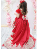 Red Beaded High Low Flower Girl Dress Birthday Dress